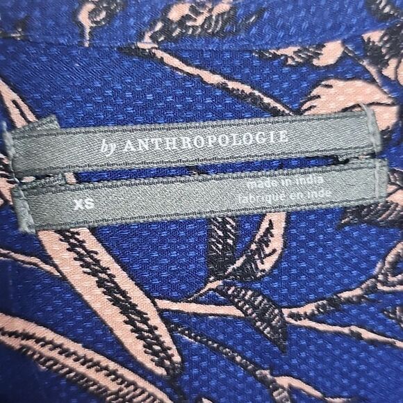 Anthropologie XS Blue Indigo Embroidered Floral Print Relaxed Blouse - Picture 5 of 7